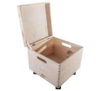 WooDeeDoo Square Deep Wooden Storage Box With Hinged Lid Handles and Wheels - 30 x 30 x 28 cm Pine Toy Keepsake Memorabilia 16L Chest Unfinished Decorative Craft Container