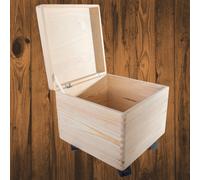 WooDeeDoo Square Deep Wooden Underbed Storage Box with Hinged Lid and Wheels Plain Pine Chest for Toys Crafts Memorabilia Unpainted DIY Keepsake 16L Box to Decorate Organisation 30 x 30 x 28 cm