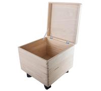 WooDeeDoo Square Deep Wooden Underbed Storage Box with Hinged Lid and Wheels Plain Pine Chest for Toys Crafts Memorabilia Unpainted DIY Keepsake 16L Box to Decorate Organisation 30 x 30 x 28 cm