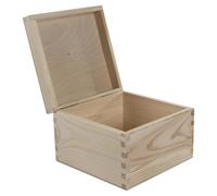 WooDeeDoo Square Wooden Box with Hinged Lid - 16 x 16 x 10.5 cm - Pine Cube Keepsake Memory Chest for Gifts Trinkets Crafts Decoration Unpainted Untreated Storage DIY