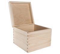 WooDeeDoo Square Wooden Box with Hinged Lid - 16 x 16 x 13.5 cm - Plain Pine Storage Chest for Keepsakes Crafts Gifts Jewellery Trinkets Decoration Unpainted Untreated DIY
