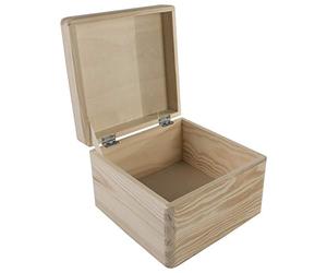 WooDeeDoo Square Wooden Box with Hinged Lid 20 x 20 x 14 cm - Plain Pine Storage Chest for Crafts DIY Engraving Personalised Gift Keepsake Memory Box Decorative Unfinished Wood Organiser