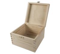 WooDeeDoo Square Wooden Box with Hinged Lid and Clasp - 16 x 16 x 10.5 cm - Pine Keepsake Gift Storage Chest for Crafts Jewellery Trinkets Decoration Unfinished Untreated