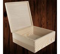 Woodeedoo Square Wooden Box With Hinged Lid For Organising Crafts Keepsakes Jewellery Gift Packaging Plain Pine 19.5 X 19.5 X 9 Cm