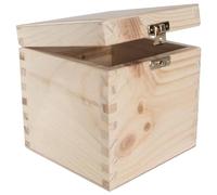 WooDeeDoo Square Wooden Keepsake Box with Clasp and Hinged Lid - 13 x 13 x 13.5 cm - Natural Pine Cube Storage for DIY Crafts Personalised Gifts Jewellery Trinkets Creative Decoration Memory Projects