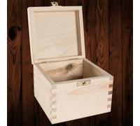 Woodeedoo Square Wooden Keepsake Box With Clasp And Hinged Lid Plain Pine Gift Craft Memory Storage Cube Holder 13 X 13 X 10.5 Cm