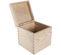 WooDeeDoo Square Wooden Keepsake Box with Hinged Lid - 13 x 13 x 13.5 cm - Natural Pine Cube Storage for Crafts Gifts Personalised Decoration Memory Trinkets or Creative Home Organisation