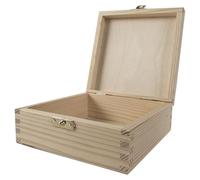 WooDeeDoo Square Wooden Keepsake Box with Hinged Lid and Clasp - 15 x 15 x 6 cm - Unfinished Pine Gift Case for Jewellery Letters Trinkets Craft Storage Personalised Decoration