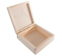 WooDeeDoo Square Wooden Storage Box with Hinged Lid - 14 x 14 x 5 cm - Unfinished Pine Craft Case for Trinkets Jewellery Letters Keepsakes Gift Decoration DIY Decoupage