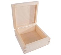 WooDeeDoo Square Wooden Storage Box with Hinged Lid - 16 x 16 x 6 cm - Unfinished Pine Craft Case for Trinkets Jewellery Letters Keepsakes Gift Decoration DIY Decoupage