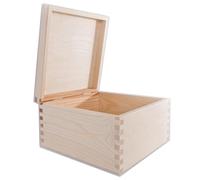 WooDeeDoo Square Wooden Storage Box with Hinged Lid - 20 x 20 x 13.5 cm - Unfinished Pine Chest for Crafts Letters Trinkets Stationery Jewellery Keepsakes DIY Gift Decoration