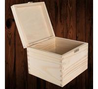 Woodeedoo Square Wooden Storage Box With Hinged Lid And Clasp Pine Cube Gift Chest Keepsakes Crafts Decoupage 16 X 16 X 13.5 Cm