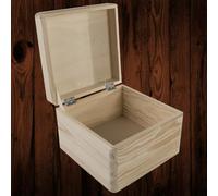 WooDeeDoo Square Wooden Box with Hinged Lid 20 x 20 x 14 cm - Plain Pine Storage Chest for Crafts DIY Engraving Personalised Gift Keepsake Memory Box Decorative Unfinished Wood Organiser