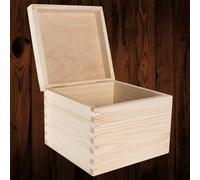 Woodeedoo Square Wooden Storage Box With Hinged Lid Pine Cube Chest Keepsakes Gifts Jewellery Crafts Decoration 16 X 16 X 13.5 Cm