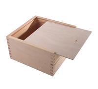 WooDeeDoo Square Wooden Storage Box with Sliding Lid - 18 x 18 x 9.5 cm - Unfinished Pine Keepsake Box for Crafts Photos Jewellery Personalised Gift Memory Storage Natural Plain Wooden Chest