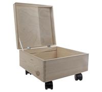 WooDeeDoo Square Wooden Underbed Storage Box with Hinged Lid and Wheels - Plain Pine Medium Memory Toy Keepsake 9L Chest to Decorate - Smooth Rolling DIY Craft Box - 30 x 30 x 19 cm