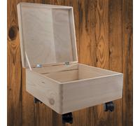WooDeeDoo Square Wooden Underbed Storage Box with Hinged Lid and Wheels - Plain Pine Medium Memory Toy Keepsake 9L Chest to Decorate - Smooth Rolling DIY Craft Box - 30 x 30 x 19 cm