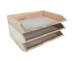 WooDeeDoo Three Tier Horizontal Stackable Wooden A4 Paper Trays Document Holders Magazine Storage Racks in Tray Paperwork Sorter Desk Organisers for Office or Home