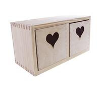 WooDeeDoo Two-Section Wooden Display Box | 2x Cube Heart Insert | 23.5 x 10.5 x 12.5 cm | Landscape Portrait Use | Unfinished Wood