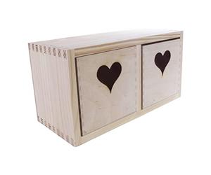 WooDeeDoo Two-Section Wooden Display Box | 2x Cube Heart Insert | 23.5 x 10.5 x 12.5 cm | Landscape Portrait Use | Unfinished Wood