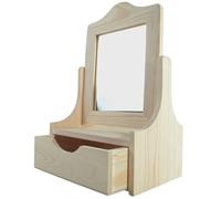 WooDeeDoo Vanity Dressing Table Drawer Wooden Box with Mirror 23 x 15.5 x 35 cm Unfinished Pine Jewellery Makeup Storage Organiser Decorative Wooden Display Box for Craft Painting Staining