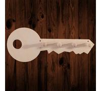 WooDeeDoo Wall Mounted Wooden Key Hooks Key Shaped Hanging Rack Holder Entryway Pegboard Organiser Plain Birch Decorative Craft 25.5 x 10 cm