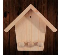 Woodeedoo Wall Mounted Wooden Key Hooks Small House Shaped Key Holder Entryway Organiser Pegboard Plain Pine 15 X 13 Cm