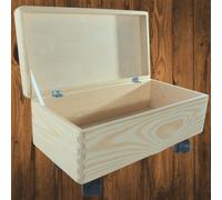 Woodeedoo Wheeled Wooden Storage Box With Hinged Lid Keepsake Memory Crate Diy Gift Organiser Unpainted Pine 40 X 20 X 19 Cm