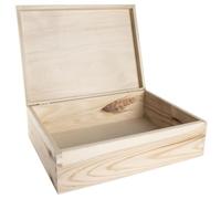 WooDeeDoo Wooden A4 Storage Box with Hinged Lid - 34 x 25 x 10 cm - Unfinished Rectangular Pine Box for Paper Documents Stationery Art Supplies Craft Tools Scrapbooking Custom Decoration