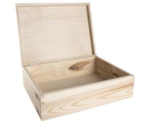 WooDeeDoo Wooden A4 Storage Box with Hinged Lid - 34 x 25 x 10 cm - Unfinished Rectangular Pine Box for Paper Documents Stationery Art Supplies Craft Tools Scrapbooking Custom Decoration