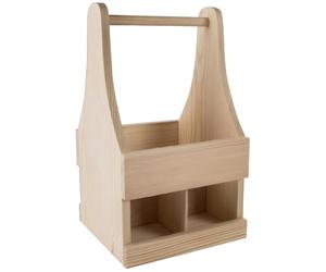 WooDeeDoo Wooden Beer Bottle Carrier - Holds 4 x 330-500 ml Bottles - Pine Gift Box for Men DIY Craft Decoration Groomsman Birthday Home Bar Storage Rustic Crate for Events - 16.5 x 16 x 29 cm