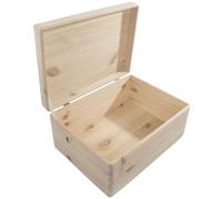 WooDeeDoo Wooden Chest Box with Hinged Lid and Etched Handles - Decorative Pine Storage for Gifts Craft Memory Keepsakes DIY Projects - 33 x 25 x 15.5 cm - Natural Finish
