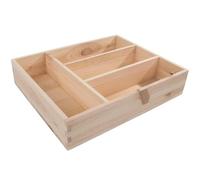 WooDeeDoo Wooden Cutlery Tray Utensil Sorter 4 Compartments Solid Pine Drawer Insert Tabletop Organiser Essential Oil Box Unpainted Kitchen Storage Crate Tabletop Tray 31 x 25 x 7 cm
