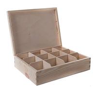 WooDeeDoo Wooden Decorative Box with 12 Compartments | 29.5 x 22.5 x 8 cm | Accessories Storage Case Tea Bag Sewing Jewellery Organiser Divided Sections| Natural Unpainted & Untreated Wood for Craft