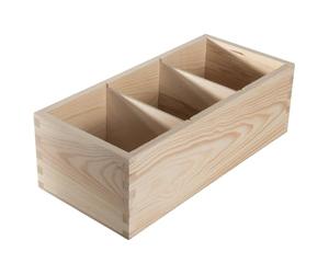WooDeeDoo Wooden Desk Organiser with 3 Compartments Open Storage Box Plain Pine Crayon Holder Pen Pot Tidy Office Craft Multipurpose Container Natural Tray Crate 30 x 14 x 9.5 cm
