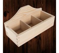 Woodeedoo Wooden Display Box With 3 Compartments Wavy Back Open Top Tea Bag Crate Desk Organiser Unfinished Pine 23.5X10X11.5Cm