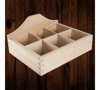 Woodeedoo Wooden Display Box With 6 Compartments Wavy Back Decorative Tea Bag Crate Desk Storage Organiser 23.5X18.5X11.5Cm