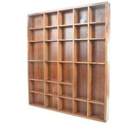 Woodeedoo Wooden Display Shelf Cedar Gloss With 28 Compartments Wall Mounted Shadow Box For Miniatures Crystals Collectables And Ornaments