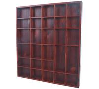 Woodeedoo Wooden Display Shelf Mahogany Matt With 28 Compartments Wall Mounted Shadow Box For Miniatures Crystals Collectables Ornaments