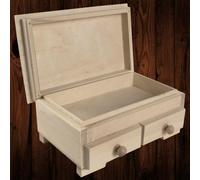 Woodeedoo Wooden Jewellery Box With 2 Drawers And Compartments Unfinished Craft Vanity Trinkets Organiser 22.5 X 14.5 X 10 Cm