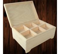Woodeedoo Wooden Jewellery Storage Box With 6 Compartments & Removable Tray Unfinished Pine Keepsake Craft Organiser 30X20X13Cm