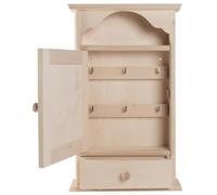 WooDeeDoo Wooden Key Cabinet with 6 Hooks and Drawer - Wall Mounted Indoor Key Box Holder Storage Cupboard for Hallway - Unfinished Wood - 19.5 x 6 x 35.5 cm