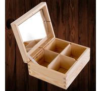 Woodeedoo Wooden Makeup And Jewellery Storage Box With Mirror And 4 Compartments Holder For Treasures Keepsakes 18X16.5X8Cm