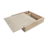 WooDeeDoo Wooden Memory Box with Sliding Lid and Compartments - 22 x 22 x 5 cm - Flat Storage for 6x4 or 10x15cm Photo Prints USB Cards Jewellery Craft Supplies Gift Box Unfinished Pine