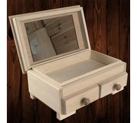 Woodeedoo Wooden Mirrored Jewellery Box With 2 Drawers Compartments Unfinished Craft Vanity Trinkets Organiser 22.5 X 14.5 X 10 Cm