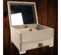 Woodeedoo Wooden Mirrored Jewellery Box With Drawer Compartments Unfinished Craft Trinkets Cosmetics Organiser 17 X 16.5 X 11.5 Cm