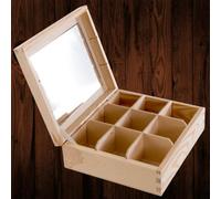 Woodeedoo Wooden Organiser Box With Mirror And 9 Compartments Holder For Makeup Jewellery Trinkets Treasures Crafts 24X21X8Cm