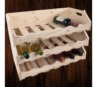 Woodeedoo Wooden Rack Tray 3 Tier 18 Bottle Capacity Natural Pine Countertop Or Floor Standing Storage With Cut Out Handles