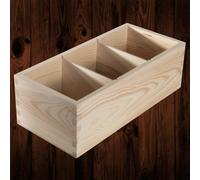 Woodeedoo Wooden Rectangular Storage Box With 3 Compartments Open Top Desk Tidy Crayon Pen Pot Office Organiser 30X14X9.5Cm