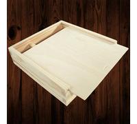 Woodeedoo Wooden Square Storage Box With Sliding Lid Unfinished Pine Two Compartments Case Trinkets Photos Keepsakes 18X18X5Cm